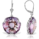 Galaxy Gold GG 14k Solid White Gold Leverback Earrings with Checkerboard Cut Round Amethysts