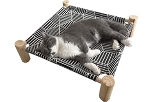 Pozico Cat/Dog Bed Hammock Cat Bed, Wooden Dog Elevated Indoor Outdoor Beds, Raised Cat Cots Furniture Pet Bed Puppy Bed Portable Breathable Mesh Cat Beds for Small Animals-Black Diamond