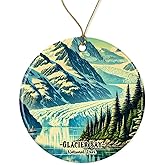 ABSMDesigns Glacier Bay Ornament - Alaska Travel Keepsake - National Park Xmas Ornament - Memory Ceramic Ornament - Glacier Bay Holiday Printed on Both Sides