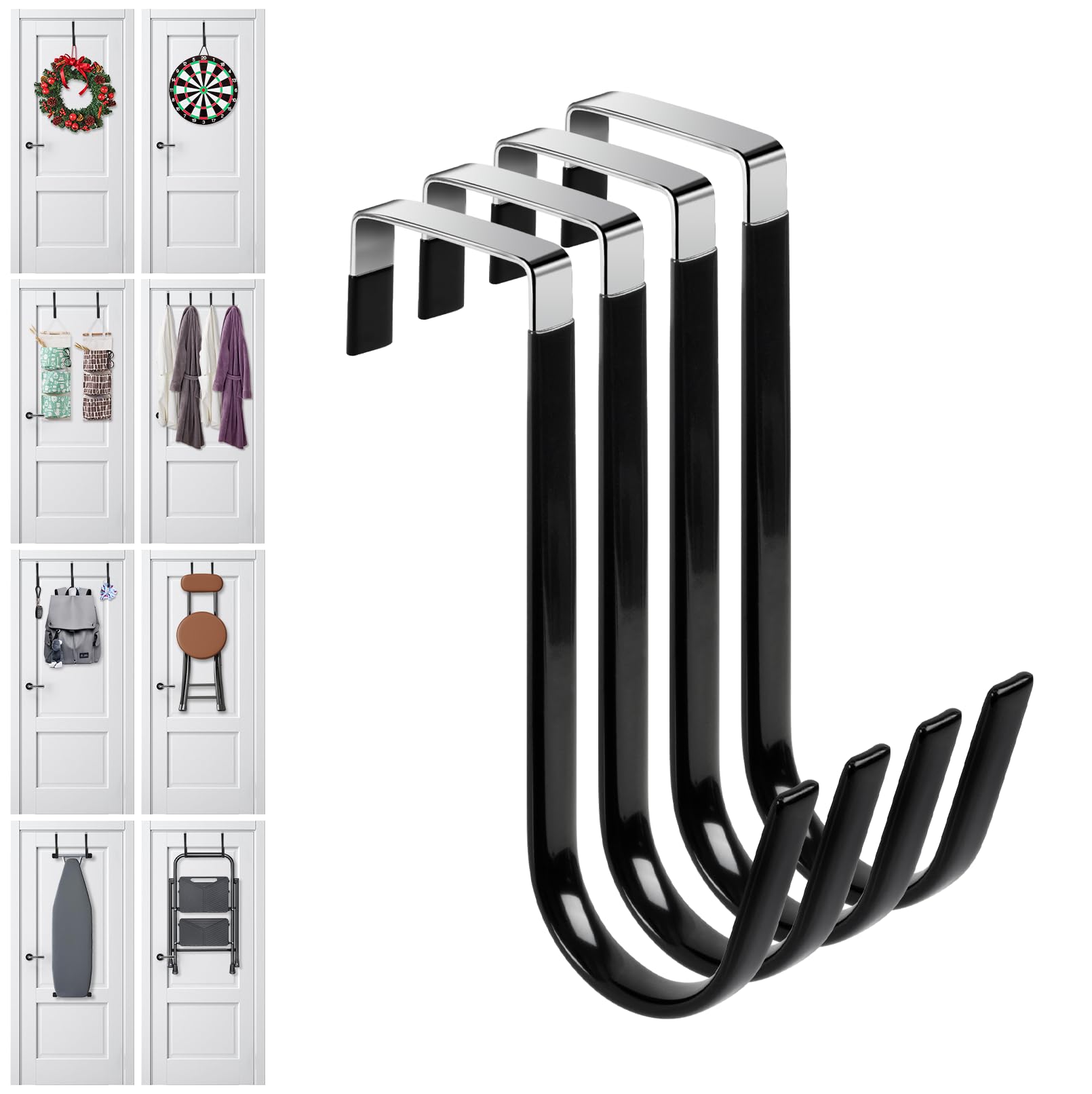 Damita Over The Door Hooks 4 Pack Over The Door Towel Hanger for Coat Hangers Sturdy Stainless Steel Hooks for Hanging Coats Black