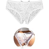 ohmydear Womens Lace Boyshorts Crotchless Sexy Panties Crisscross Strappy Underwear Plus Size Hipster Briefs XS-4XL