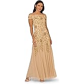 Adrianna Papell Womens Off Shoulder Bead Long Dress
