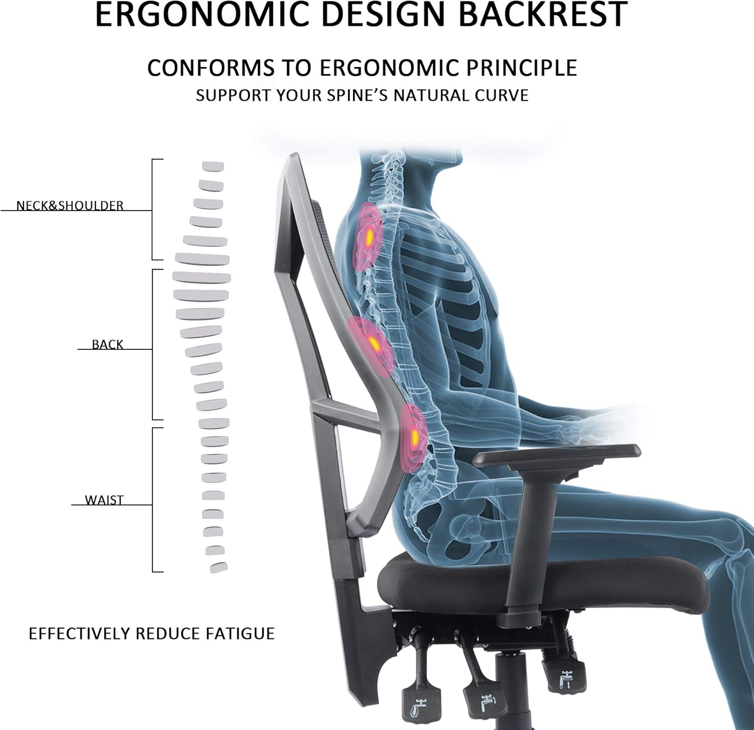 High-Back Ergonomic Desk Chair Mesh Swivel Task Office Chair with Adjustable Arms, Seat and Backrest (Black): Kitchen & Dining