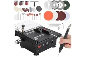LVCHEN Mini Table Saw, Carving Cutting and Sanding in one Tabletop Chainsaw, Speed And Angle Adjustable 100w Mini Crafts Table Saw