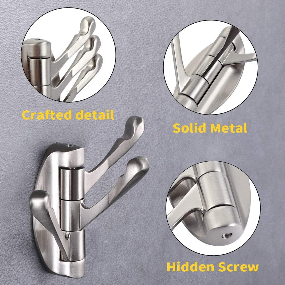 Foldable Towel Hook, Angle Simple Metal Triple Swivel Arms Flexible Coat Hook, Bath Towel Holder, Heavy Duty Robe Hanger for Bathroom RV Wall Mount, Brushed Nickel: Home & Kitchen