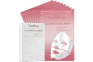 Yargkos 8 Pcs Collagen Facial Mask, Real Deep Hydrogel Face Sheet Mask Skincare, Moisturizing Hydrating Jelly Gel Mask, Elast