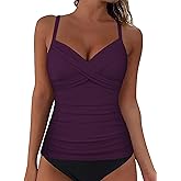 Firpearl Underwire Tankini Swimsuits for Women Twist V Neck Swim Top for Big Busted Tummy Control Bathing Suit Tops Only