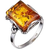 HolidayGiftShops Sterling Silver and Baltic Honey Amber Rectangle Ring Makell