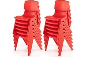 Axidou 12 Pack Premium 13.8" H Plastic Stackable School Chairs - Classroom & Kids Desk Chair, Toddler & Child Lawn Seating - Flexible, Durable & Easy Storage - Red