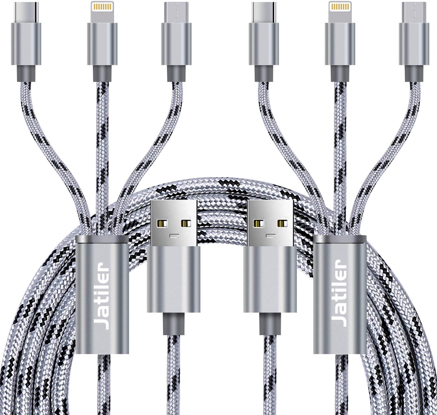 2Pack 10ft Multi Charger Cable,Multi Charging Cable Long Nylon Braided Multiple USB Cable Universal 3 in 1 Charging Cord Adapter with Type-C,Micro USB Port Connectors for Cell Phones and More