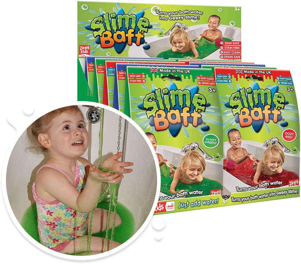 ZIMPLI, 6 x Slime Baff Bundle Pack, Green & Purple, Magically turns water into gooey, colourful slime, Party Bag Filler Toys