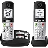 Panasonic Cordless Phone, Easy to Use with Large Display & Big Buttons, Flashing Favorites Key, Flashlight, Call Block, Volume Boost, Talking Caller ID, House Phones, 2 Cordless Handsets - KX-TGU432B