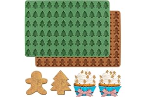 AnyDesign Christmas Silicone Molds Mini Xmas Tree & Gingerbread Candy Chocolate Mould Christmas Non-Stick Fondant Baking Mold for Handmade Soap Pudding Jelly Cake Cupcake Topper Decor, 2Pcs
