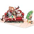 POPWOW Christmas Sofa Cats Pop Up Card, Meowy Christmas, Christmas Tree, Presents, Funny 3D Greeting Card, Ideal Gift for Cat