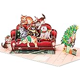 POPWOW Christmas Sofa Cats Pop Up Card, Meowy Christmas, Xmas Tree, 3D Greeting Card, Gift for Cat Person, Kid, Boy, Girl, Sister, Brother, 5x7 - Includes Envelope And Message Note