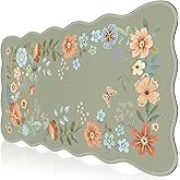 iCasso Scalloped Desk Mat for Keyboard and Mouse, Scalloped Large Mouse Pad, Floral Desk Pad Mat, Anti-Slip Big Mousepad with Stitched Edges for Computer (Bean Green)