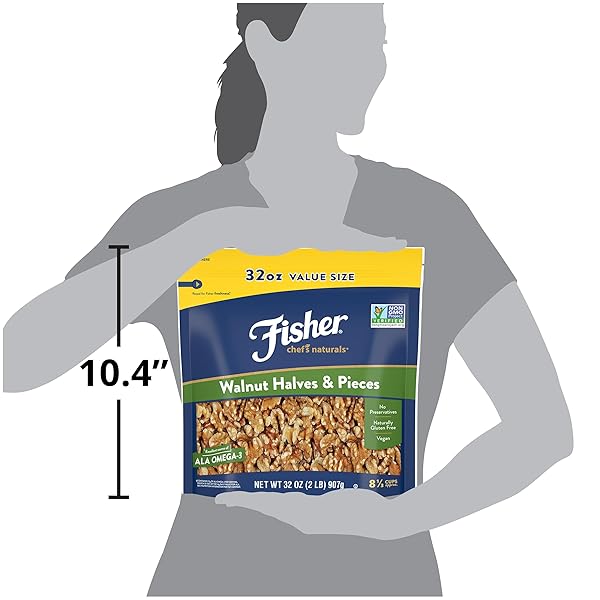 FISHER CHEF’S NATURALS WALNUT HALVES & PIECES 2 LB, 100% CALIFORNIA UNSALTED WALNUTS FOR BAKING & COOKING, HEALTHY SNACKS FOR ADULTS, RESEALABLE BAG, VEGAN PROTEIN, KETO SNACK, CHOPPED NUTS, TOPPING