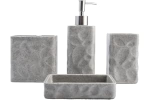 Hymmah Bathroom Accessories Set,Toothbrush Holder,Farmhouse Bathroom Decor,4 Pcs Resin Gift Set Apartment Necessities, Contain Toothbrush Cup,Soap Dispenser,Soap Dish,Tumbler