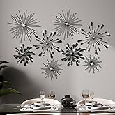 Blulu 8 Pcs Black Metal Wall Art Cast Iron Starburst Wall Decor Bling Crystal Sculptures Living Room 3D Teardrop Radial Rhinestone Hanging Diamond Accents for Home Office Bedroom Entryway