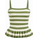 CIDER Striped Crop Tank Tops for Women Sleeveless Square Neck Ruffle Knit Peplum Tops Summer Vacation Outfits