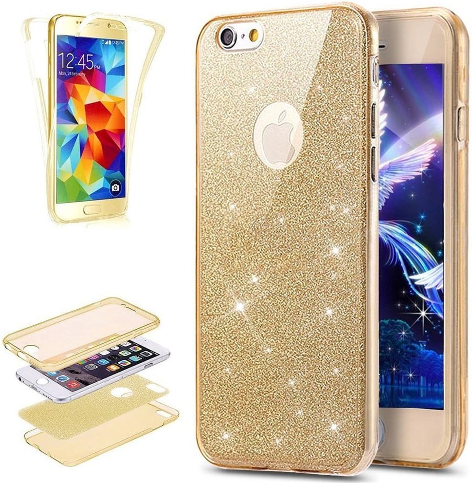 iPhone 6S Plus Case,LEECOCO 360 Degree All-round Protective Case Bling Glitter Sparkly Anti Scratch Soft TPU Case Cover for iPhone 6 Plus / 6S Plus 5.5" inch - Full Glitter Gold