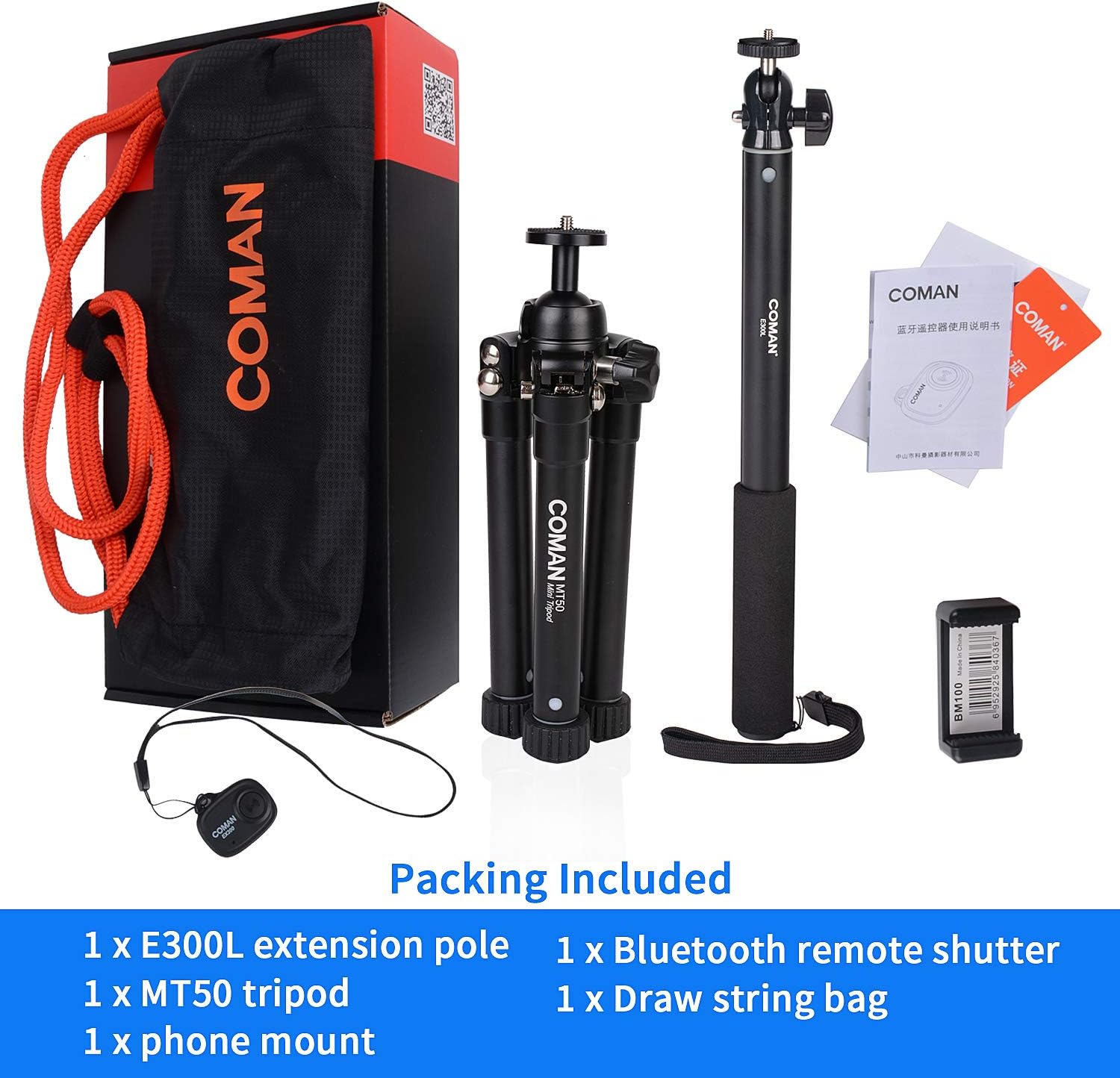 63" Tripod, COMAN Premium Phone Tripod, Portable All-in-One Professional Camera Tripod, Lightweight Aluminum, Bluetooth Remote for iPhone & Android Devices, Non Skid Tripod Feet: Camera & Photo