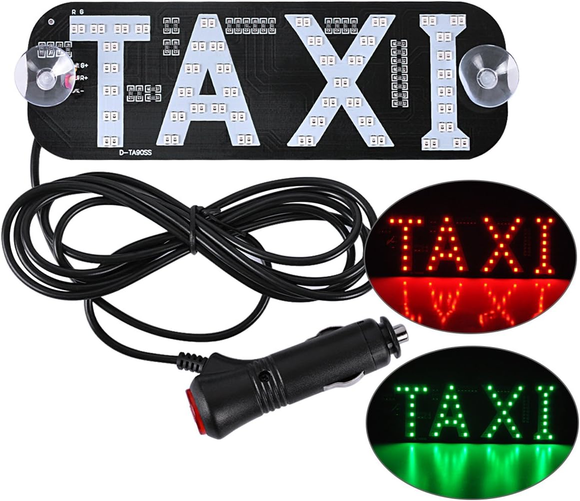 AutoEC Taxi LED Sign Decor, 2 Color Changeable Taxi Flashing Hook on Car Window with DC12V Car Charger Inverter