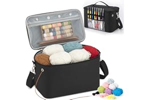 KIPHCA Crochet Bag, Knitting Tote Organizer Up to 13" Knitting Needles for Crochet Hooks, Circular Needles, Projects and Skeins, Black-Only Bag