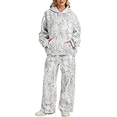 Eutten Womens 2 Piece Sweatsuits Fall Outfits Oversized Camo Hoodie Wide Leg Sweatpants Travel Lounge Matching Sweat Sets