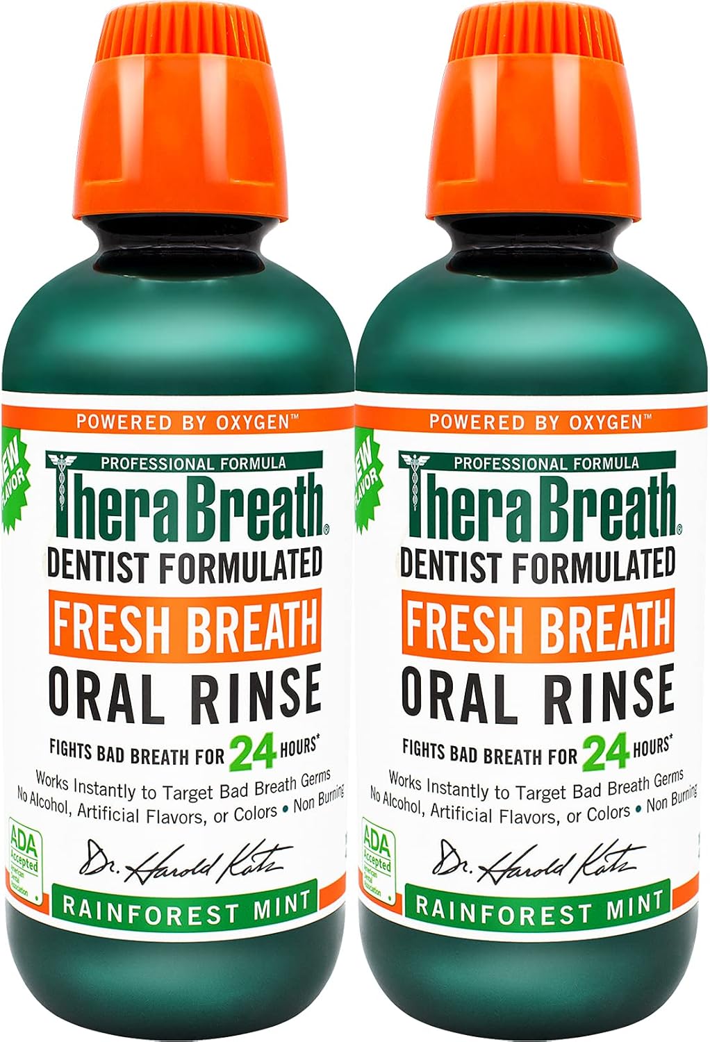 TheraBreath Fresh Breath, 24 Hour Dentist Formulated Oral Rinse, Rainforest Mint, 16 Fl Oz (Pack of 2): Health & Personal Care