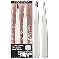 JAPONESQUE Pointed & Slant Tweezers Natural Shimmer Set, Precision Crafted, Hand Sharpened Tips for Shaping and Defining Brows