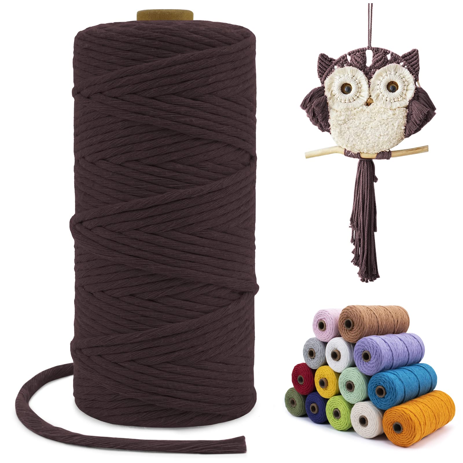 LEREATI Macrame Cord 3mm x 100m, Single Strand Thick Macrame Rope Yarn Natural Cotton Cord, Craft Macrame String for Plant Hanger, Wall Hanging, Knitting, DIY, Home Decorations (Brown) — image 1