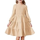 Arshiner Girls Dress Fall Boho Long Sleeve Shirred Smocked Tiered Party Dresses with Pockets