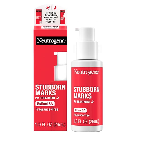 NEUTROGENA RETINOL SA, STUBBORN MARKS PM TREATMENT, FACE-EXFOLIATING TREATMENT TO HELP REVERSE THE LOOK OF POST-ACNE MARKS & UNEVEN SKIN TONE, NON-COMEDOGENIC, PM TREATMENT, UNSCENTED, 1.0 FL OZ