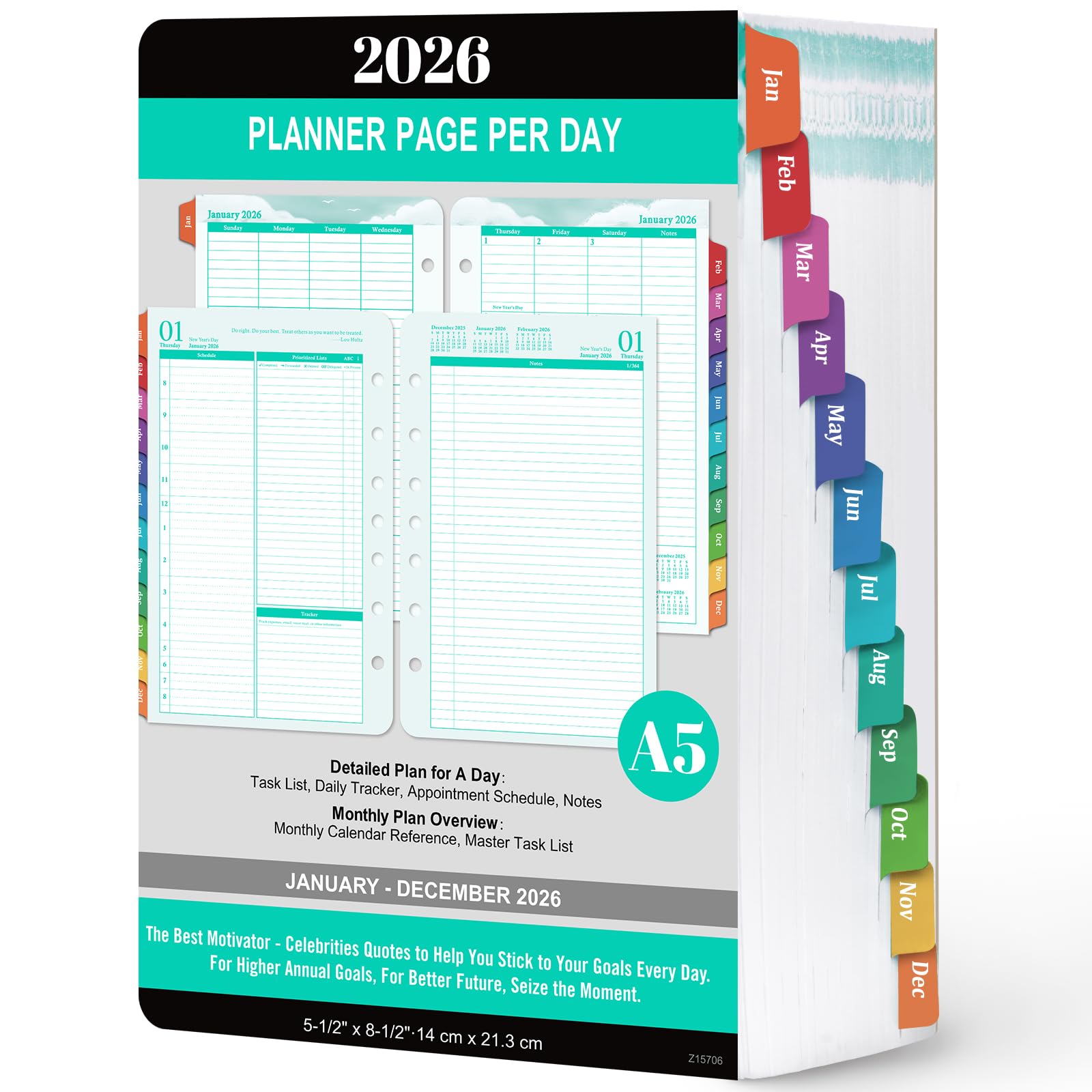 Photo 1 of 2026 Planner Refills - Planner 2026 Daily Weekly and Monthly from Jan. 2026 to Dec. 2026, Planner Refills/Inserts with 7 Punched Holes, Colorful Tabs, 5.5'' x 8.4'', Page Per Day