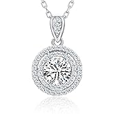 Moissanite Necklace for Women, 1-4CT S925 Sterling Silver Moissanite Pendant, 18K Gold Plated Halo White Gold Necklace- 18"+ 2" Extender Chain- Birthday Valentines Day Gifts for Her Women Wife Mom