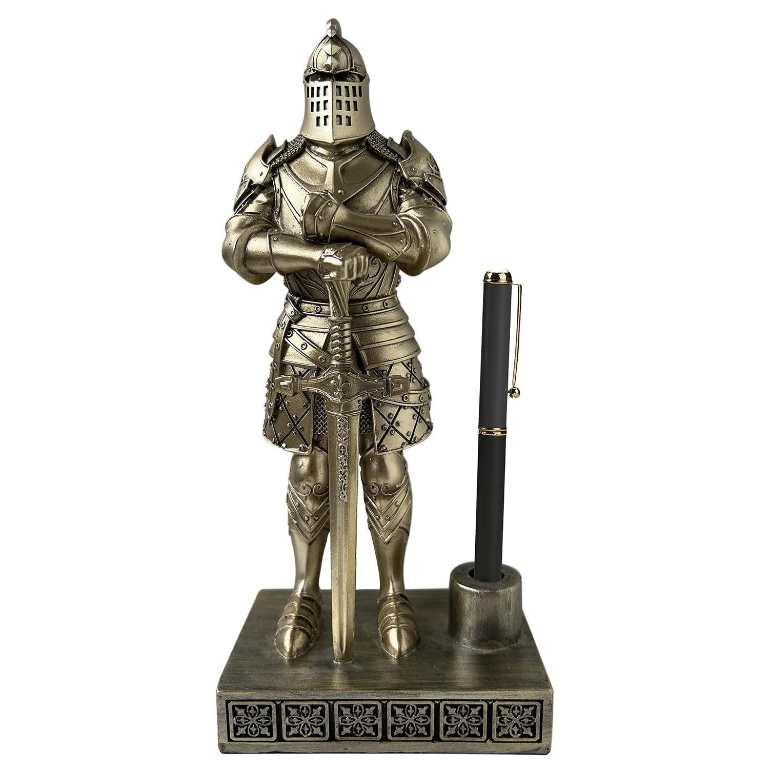 HDMbigmi King's Guard Knight Pen Stand Statue Office Pen Stand Desk Organizer for Men Top Collection as Gift 9.45 Inches (Bronze)