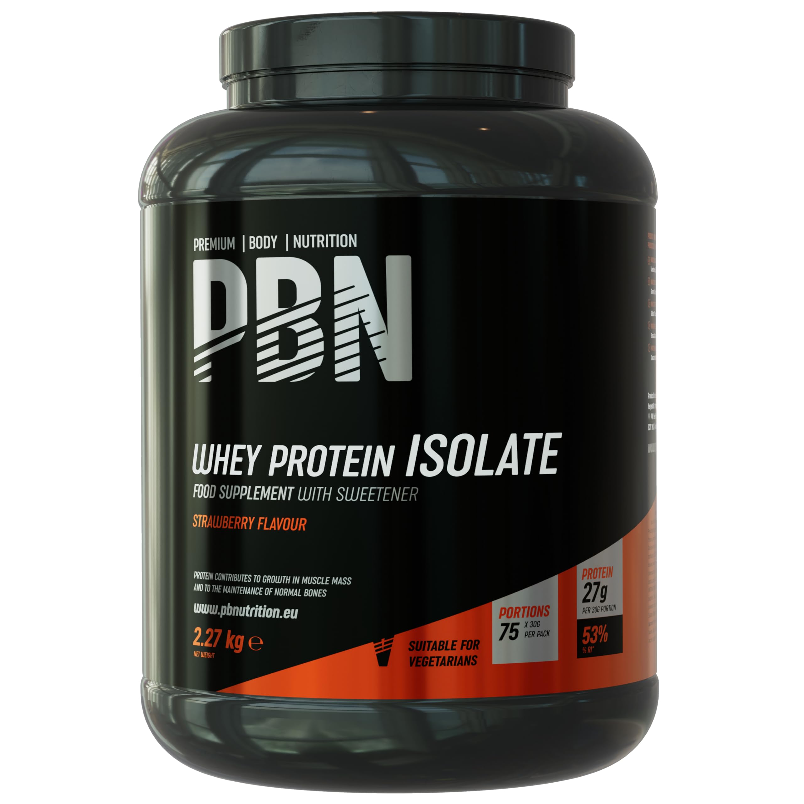 PBN - Premium Body Nutrition - Whey-Isolate Protein Powder, 2.27kg, Strawberry - 75 Servings