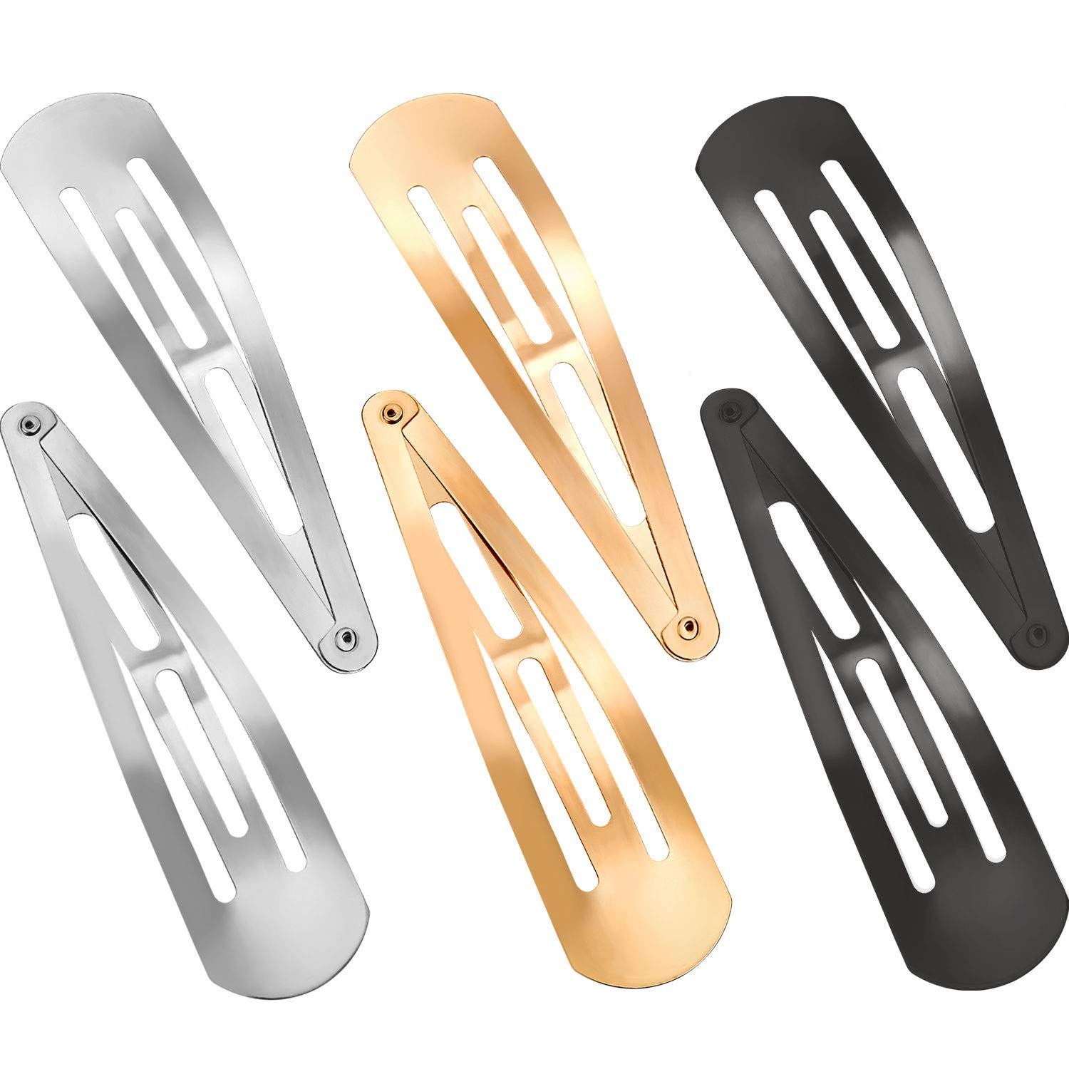 Hair Clips for Children, Hair Pins, 30 Pieces 3.1 Inch Large Metal Snap Hair Clips No Slip Hair Clips Girls Women Hair Jewellery (Gold, Silver, Black)