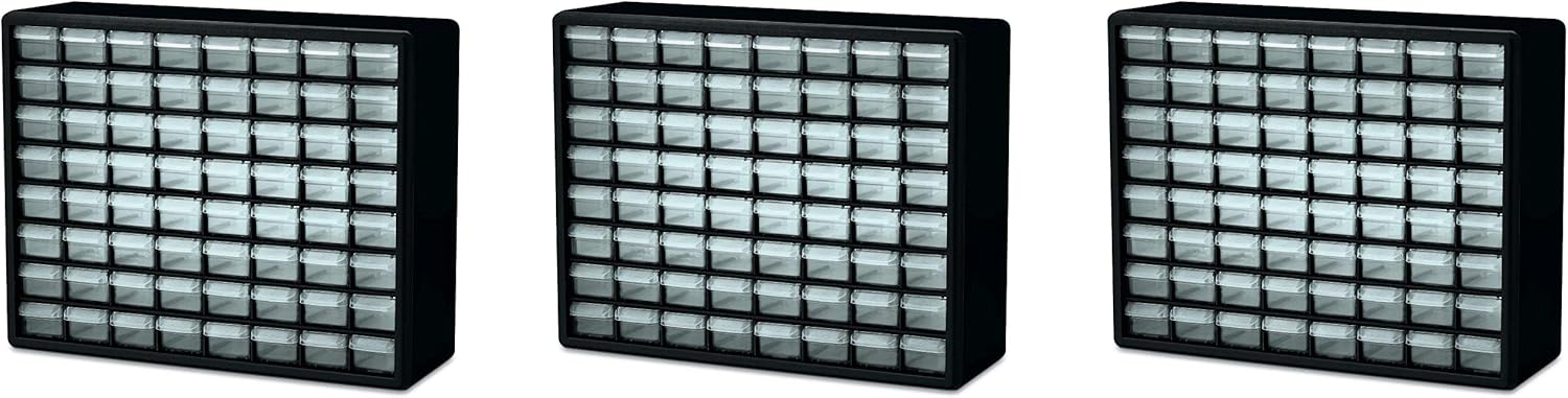 Akro-Mils 10164 64 Drawer Plastic Parts Storage Hardware and Craft Cabinet, 20-Inch by 16-Inch by 6-1/2-Inch, Black (Pack of 3)