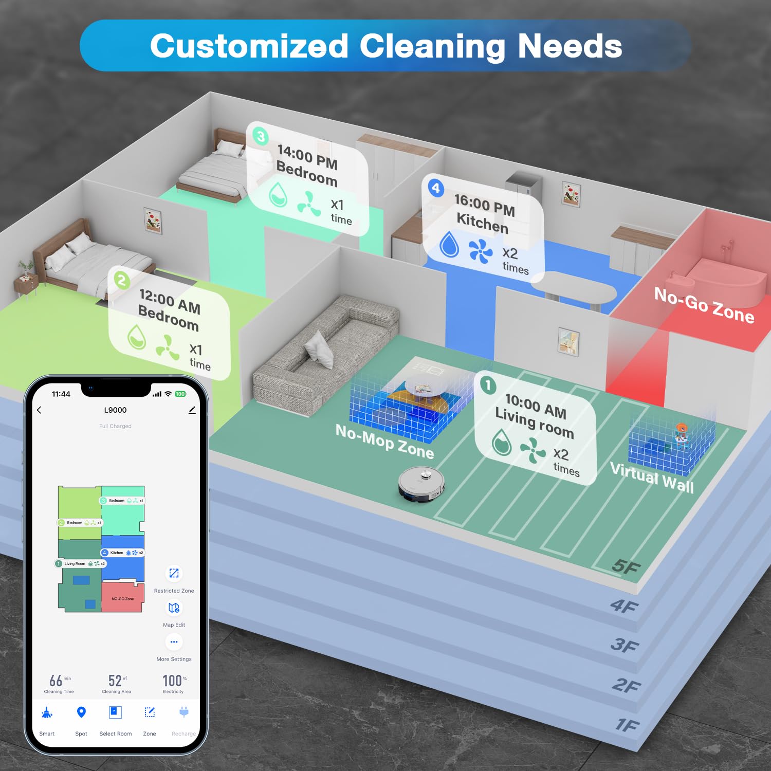 Tikom Robot Vacuum and Mop with LiDAR Navigation L9000, 4000Pa Robotic Vacuum Cleaner, 150Min Max, Smart Mapping, Good for Pet Hair, Carpet, Hard Floor - Image 5