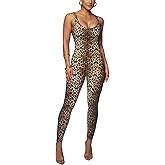 HKWZYY Leopard Print One Piece Jumpsuits for Women Elegant Bodycon Rompers Sexy Club Workout Full Bodysuit