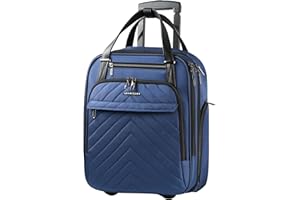 VANKEAN Carry On Underseat 16-inch Multi-functional Underseater Lightweight Overnight Suitcase with Wheels Roller Case for Women Men Travel Business, Haze Blue