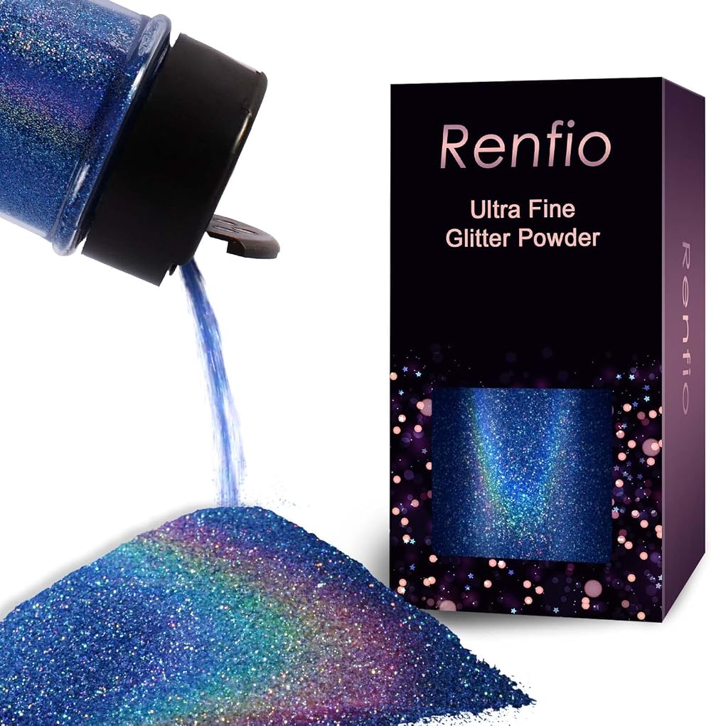 Renfio Holographic Ultra Fine Glitter Powder Ocean Blue 60g for Resin