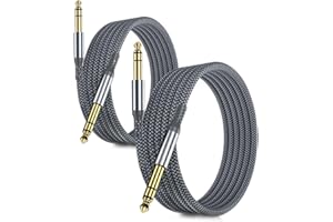 Ruxely 6.35mm TRS Instrument Cable 10FT 2-Pack,Straight 1/4 Inch Male Jack Stereo Audio Interconnect Cord,6.35 Balanced Lead 