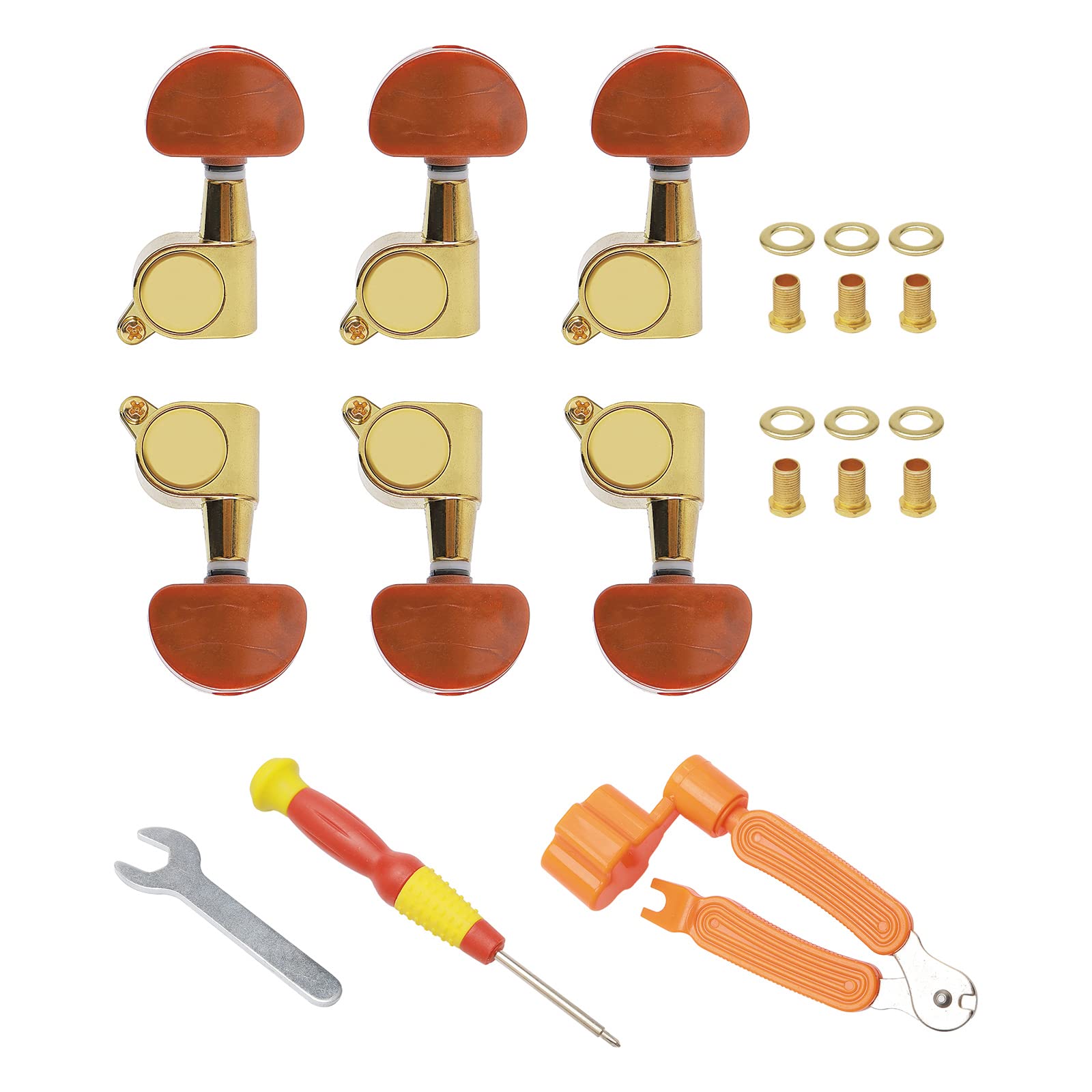 Unxuey 6PCS 3L3R Guitar Tuning Pegs Machine Head Tuners Set, Guitar String Tuning Pegs with All Mounting Hardware, Full Enclosed Locking Tuners for Acoustic Guitar