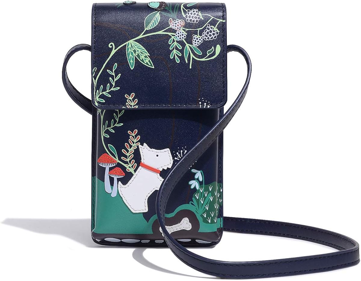 Radley Whimsical Floral Leather Medium Phone Cross Body Bag Dark Blue