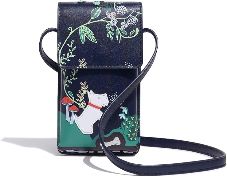 Radley Whimsical Floral Leather Medium Phone Cross Body Bag Dark Blue