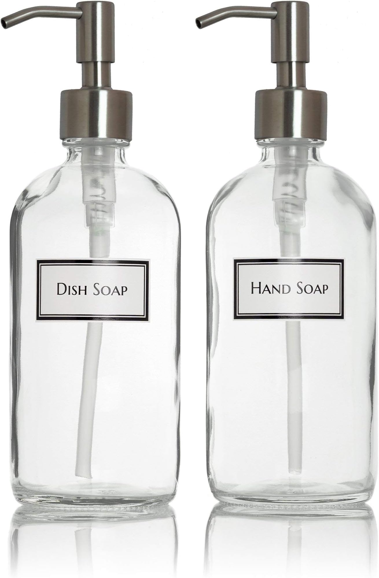 Artanis Home Ceramic Printed Glass Hand Soap and Lotion Dispenser Set with Stainless Steel Pumps, 16 oz, Clear