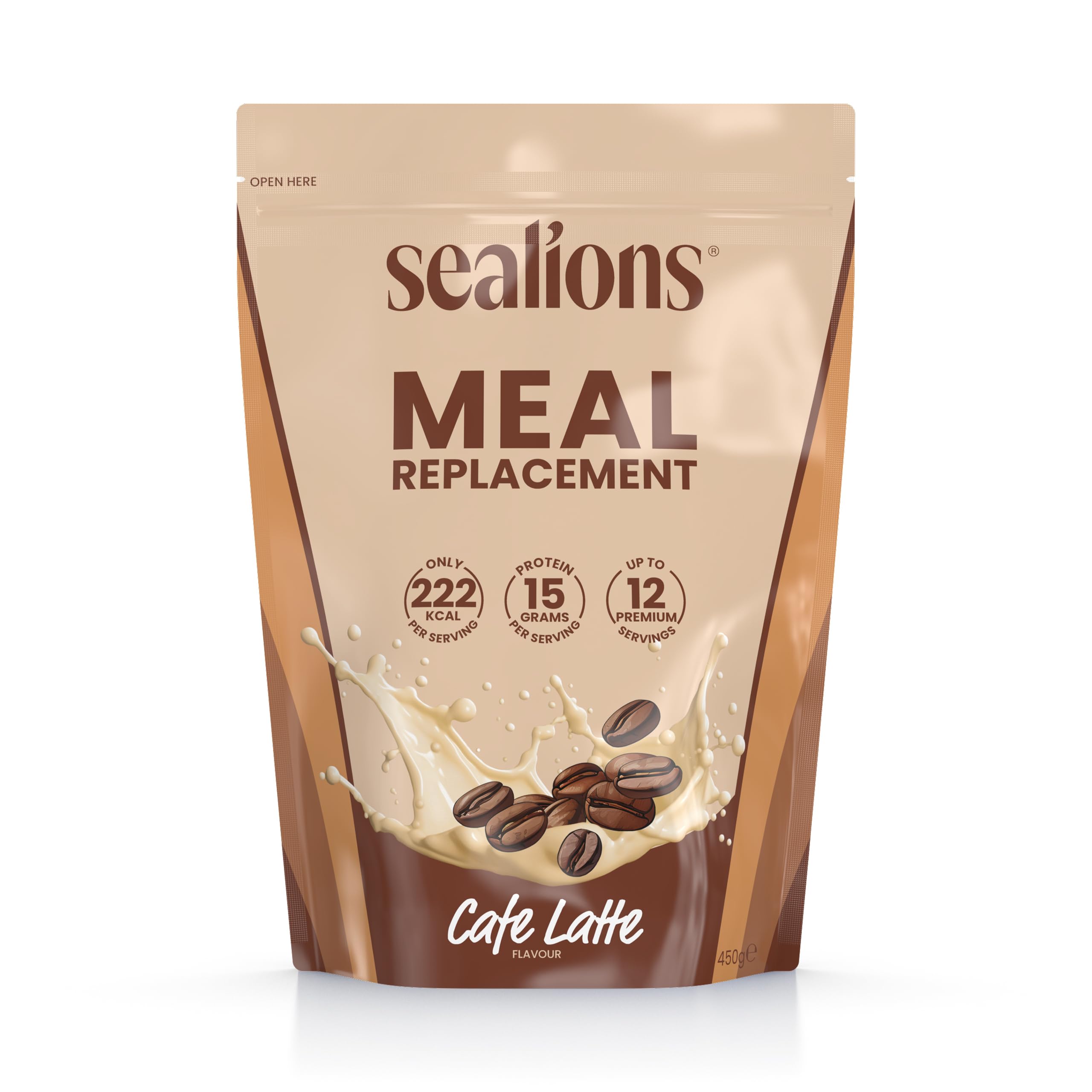 Sealions Meal Replacement Shake Diet Protein Powder 450g Slim Weight Loss Low Calorie (450g, Cafe Latte)